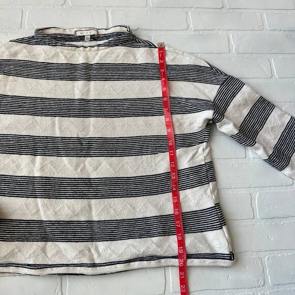 Anthropologie Eri + Ali Crop Stripe Cotton/Spandex Knit Long Sleeve Top-sz L - Picture 6 of 6